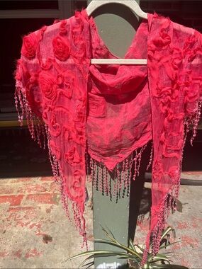 Coral Floral Fringe Scarf - Women Accessories